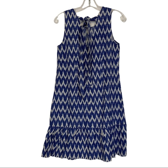 J Crew Factory Dress Back Bow Sleeveless Blue White Chevron XS - Picture 7 of 13